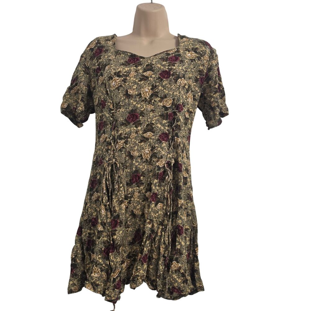 Vintage 90s Betsy Lauren Floral Rayon Mini Dress 11/12 Grunge Cottagecore